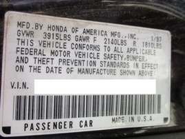 1997 HONDA ACCORD SPECIAL ED. PURPLE 2.2L AT A16338